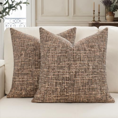 MATTINS Chenille Decorative Throw Pillow Covers 20x20 2PC, Orange | Neutral Textured Pillow Covers, Modern Yarn- dyed Home Decor, Farmhouse Boho Accent Cushion Covers for Couch Sofa Living Room - color: Dark Orange, size: 20" x 20" (Pack of 2)