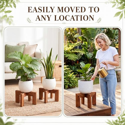 Tandefio 5 Pack Fall Wood Plant Stand Indoor Outdoor Plant Holder Modern Sturdy Planter Stands, Single Flower Pot Holder , Fit 5-9 Inch Variety Pot, Easily Assemble, Retro Brown (8 x 4.5 Inches) - size: 7.87 x 4.53 Inches