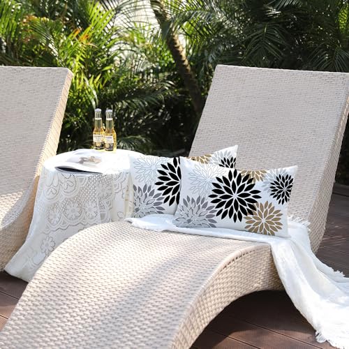 DFXSZ Outdoor Waterproof Pillow Covers 12x20 Set of 2 Black Brown Flower | Spring Summer Waterproof Flower Throw Pillowcases（No Inserts）Outdoor Decor for Patio Funiture Garden Polyester Covers - color: Black Brown Gray, size: 20" x 12" (Pack of 2)