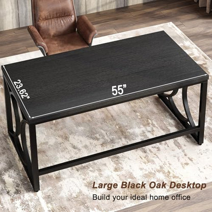 HSH Black Computer Desk,55 Inch Metal Wooden Home Office Writing Desk | Industrial Executive Desk for Work , Modern Student Gaming Computer PC Table,Work from Home,Sturdy Metal Frame,Easy Assembly - color: Black Oak