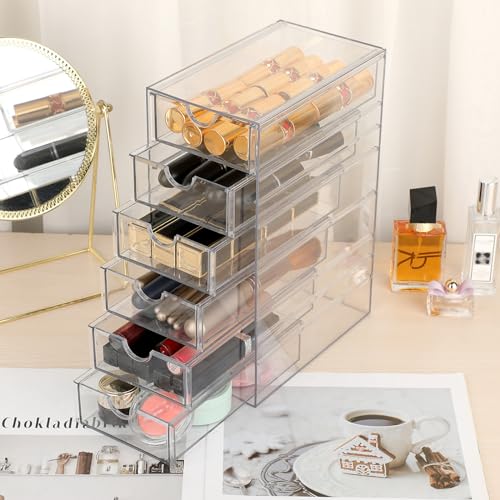 Hipiwe Plastic Drawer Organizer Desktop Storage Box with 6 Pull Out Drawers | Drawers Box for Bathroom, Dresser, Cosmetic Hair Tie Container for Women - size: 6-Drawers, 6.9"Lx4.1"Wx9.8"H