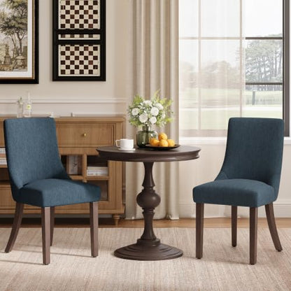 MALOL Wooden Dining Chairs Set of 2, Upholstered Kitchen & Dining Room Chairs with Solid Wood Legs Curved Backrest Farmhouse Accent Chair for Dining/Kitchen/Living Room, Blue - color: Blue, size: Set of 2