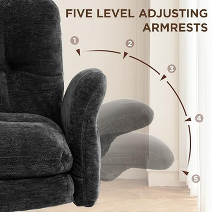 FiveWillowise Cross Legged Office Chair with Flip-up Arms&Low Back,Black | Criss Cross Chair With Thicken Wide Seat,Lounge Makeup Vanity Chairs with Side Pockets,Comfy Home Office Desk Chair,Chenille - color: Black