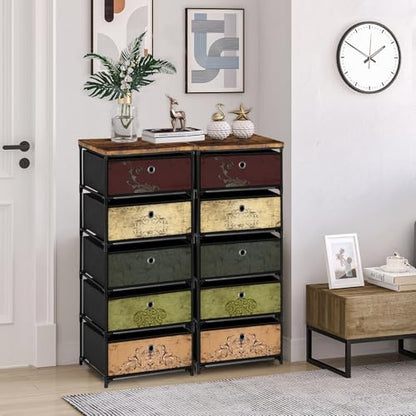 VASICAR Nightstand with 5 Drawers, Clothes Storage Organizer, Small Fabric Dresser for Bedroom, Closet, Entryway, Hallway, Nursery, Dorm - size: 12.6"D x 16.5"W x 40.9"H (5 Drawers)