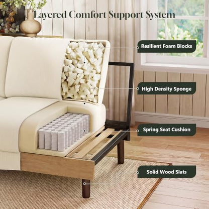 68" Loveseat Sofa, Comfy Chenille Fabric Couches for Living Room with Spring Cushion and Solid Wood Frame, Modern Deep Seat Couch for Bedroom, Apartment, Office, Easy Assembly, Beige - color: Beige