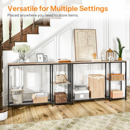 HOOBRO Narrow Console Table, Sofa Table, 44.9" Skinny Entryway Table, Long Behind Couch Table with Storage Shelves, for Living Room, Foyer, Hallway, Greige and Black BG86XG01 - color: Greige + Black