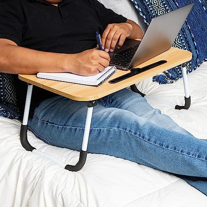 Mind Reader Lap Desk Laptop Stand with Folding Legs, Portable Bed Tray Table for Laptop, Breakfast, Reading, Crafts, MDF, Beige - color: Beige