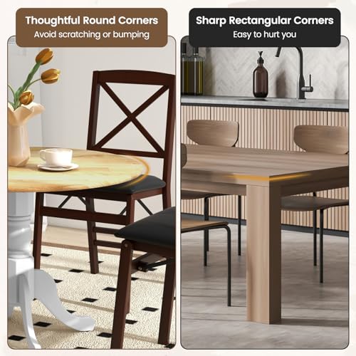 COSTWAY Round Dining Table for 4, 39-inch Wooden Kitchen Table With Solid Rubber Wood Frame, Curved Trestle Legs, Adjustable Foot Pads, Mid Century Rustic Dinning Table for Living Room (Natural+White) | Curved Trestle Legs, Adjustable Foot Pads, Mid Centu
