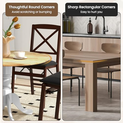 COSTWAY Round Dining Table for 4, 39-inch Wooden Kitchen Table With Solid Rubber Wood Frame, Curved Trestle Legs, Adjustable Foot Pads, Mid Century Rustic Dinning Table for Living Room (Natural+White) | Curved Trestle Legs, Adjustable Foot Pads, Mid Centu