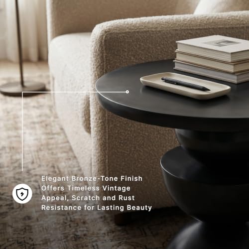 Signature Design by Ashley Round Metal Accent End Table, Dark Bronze | Sculptural pedestal base, Generous 23-inch tabletop for living rooms, Kurtson Series - color: Dark Brown