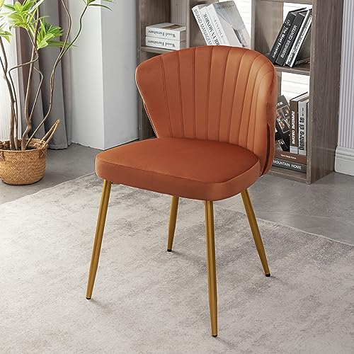 GDFStudio 30.71" Modern Velvet Accent Chair, Comfy Lounge Chair, Upholstered Side Chair with Channel Tufted Back, Gold Metal Legs, Armless Reading Chair for Living Room Bedroom Small Spaces, Orange - color: Orange + Polyester