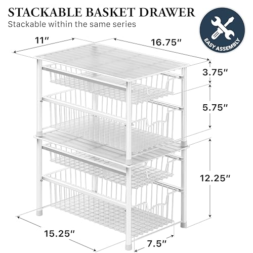 Simple Houseware Stackable Sliding Basket Organizer Drawer, White, 2-Tier - color: White, size: 2-tier