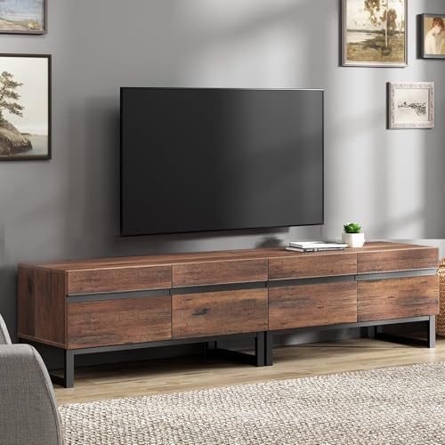 WAMPAT Modern TV Stand for 50-75 Inch TVs, Wood Entertainment Center with Metal Base Storage Cabinets, Media TV Console for Living Room, Brown, 2Pcs - color: Brown, size: 2 Pcs
