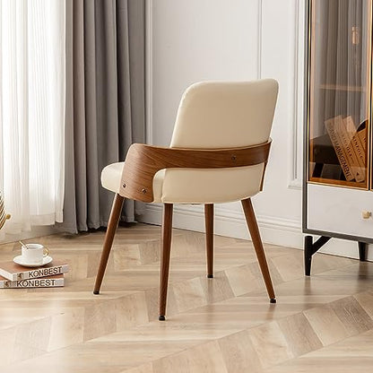 Dining Room Chairs Set of 2,Mid Century Modern Kitchen Chair,Upholstered Faux Leather Accent Chairs,Metal Legs Wooden Desk Chair,Armless and No Wheels for Kitchen Dining,Beige PU - color: Beige Pu, size: Set of 2