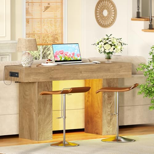 47.2" Entryway Table, Console Table with Charging Station and Adjustable LED light, Farmhouse Wood Sofa Table, Behind the Couch Table, Narrow Console Table, Entry Table for Hallway, Living Room - color: Natural, size: 47.2 IN