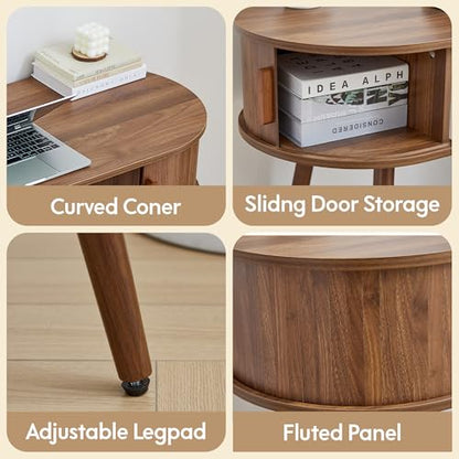 43" Wood Writing Desk, Laptop Desk with Storage, Vanity Table Study Desk | Mid-Century Writing Desk, Walnut Laptop Desk with Storage, Fluted Vanity Table Desk for Office, Bedroom, Study Room