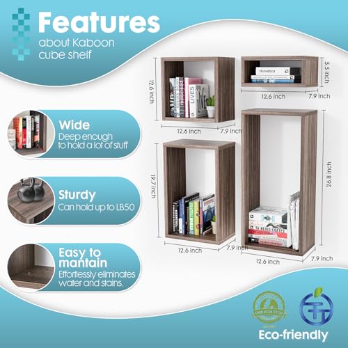 Wall Mount Shelf Set of 4, Floating Cube Shelves for Space Discovery Home and Commercial Use, Large Size Shelves Set, Eucalyptus - color: Eucalyptus, size: Set4