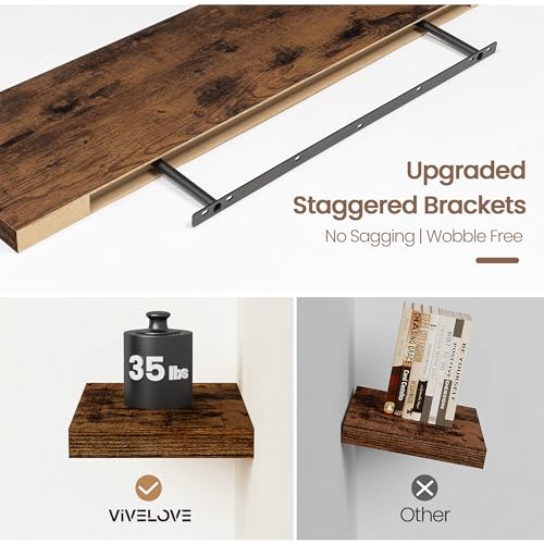Vivelove Floating Shelves 9 inch Deep 24”Long Set of 2, Rustic Brown | Easy Install With Hardware, 1.5" Thick, Invisible Brackets, Wall Mounted, No Sagging, For Any Room - color: Rustic Brown, size: 24”wx9.3”dx1.5”h