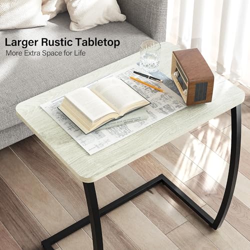 SRIWATANA Light Grey C Shaped Side Table, End Table for Sofa Couch Bedside | Space-Saving C-Table Slides Under Sofa; Sturdy Wood & Metal Frame with Adjustable Feet for Laptop, Coffee, and Snack Use - color: Light Grey
