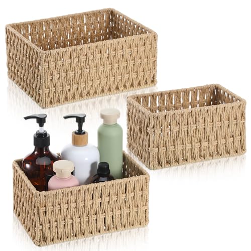3 Pack Wicker Baskets for Organizing, Toilet Tank Basket for Bathroom, Hand-Woven Paper Rope Wicker Baskets, Toilet Paper Storage Basket for Toilets Tank Top for Shelves - color: Grass