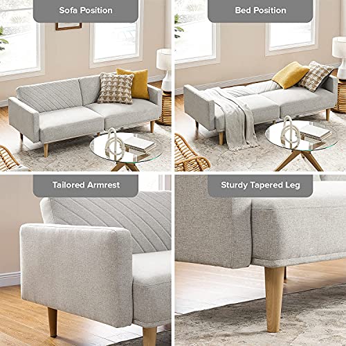 mopio 76.4" Futon Sofa Bed Chevron Styled, Sleeper Couch (Light Gray Fabric) - color: Light Gray Fabric