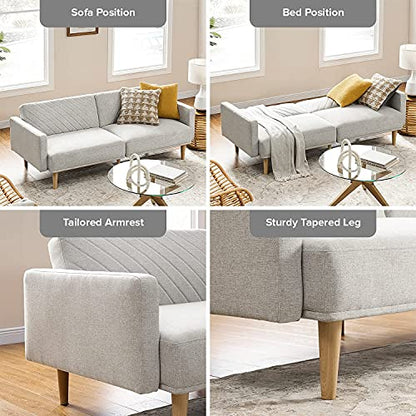 mopio 76.4" Futon Sofa Bed Chevron Styled, Sleeper Couch (Light Gray Fabric) - color: Light Gray Fabric