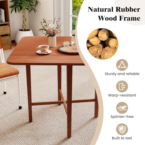 COSTWAY Square Drop Leaf Dining Table, 36" Compact Folding Kitchen Table | Solid Rubber Wood Legs, Farmhouse Extendable Table for for 2-4 People, Dining Room, Small Space, Apartment, Walnut - color: Walnut