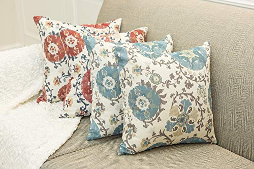 Pack of 2 Jacquard Circle Floral Throw Pillow Shell, Cream Red | Floral Cushion Cover, For 20X20"/ 22X22"Inserts - color: Red