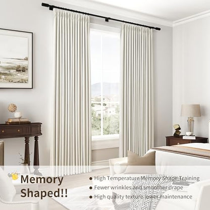 Joywell Extra Wide 100% Blackout Linen Pinch Pleat Curtains 60x108 in Cream | 9ft, High Ceiling, Black Out Thermal Insulated Room Darkening, Pleated Drapes for Bedroom Living Room, 1 Panels Set - color: Natural Cream, size: 60"W x 108"L (Pack of 1)