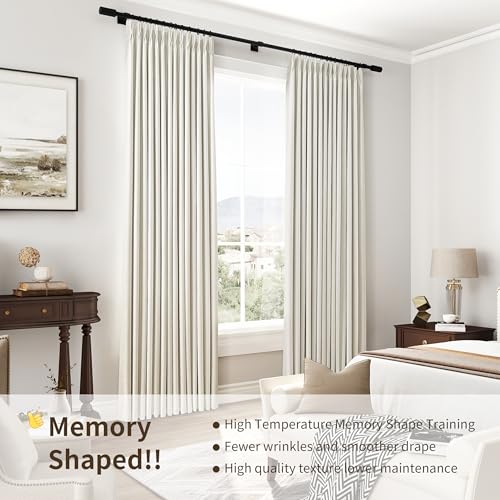 Joywell Extra Wide 100% Blackout Linen Pinch Pleat Curtains 60x90 in Cream | Black Out Thermal Insulated Room Darkening, Pleat Drapes for Bedroom Living Dining Room Home Office, 1 Panels Set - color: Natural Cream, size: 60"W x 90"L (Pack of 1)