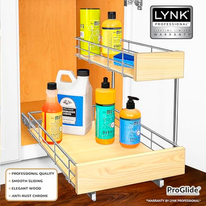 LYNK PROFESSIONAL® SELECT™ Pull Out Under Sink Kitchen Cabinet Organizer - 11.5 in. x 18 inch deep Drawer - Sliding Shelf Organizer and Undersink Storage Shelves - Lifetime Ltd. Warranty – Chrome - color: 11.5"W x 18"D Wood