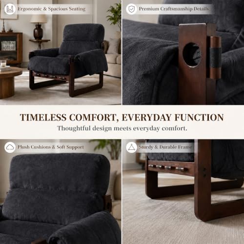 Chenille Accent Chair, Comfy Armchair for Living Room, Dark Gray | Wide padded seat, high-density foam, solid wood frame, 350 lb support, comfy lounge chair, reading chair, bedroom chair - color: Chenille-dark Gray