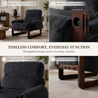 Chenille Accent Chair, Comfy Armchair for Living Room, Dark Gray | Wide padded seat, high-density foam, solid wood frame, 350 lb support, comfy lounge chair, reading chair, bedroom chair - color: Chenille-dark Gray