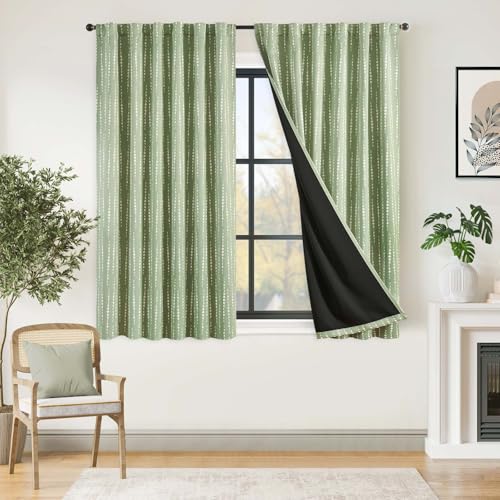 jinchan Boho Blackout Curtains 63 Inch Length Moon Phase Printed Drapes | Sage Green Farmhouse Curtain for Bedroom Living Room Back Tab Drapes Room Darkening Window Treatment 2 Panels - color: Luna | Sage Green, size: 52"W x 63"L (Pack of 2)