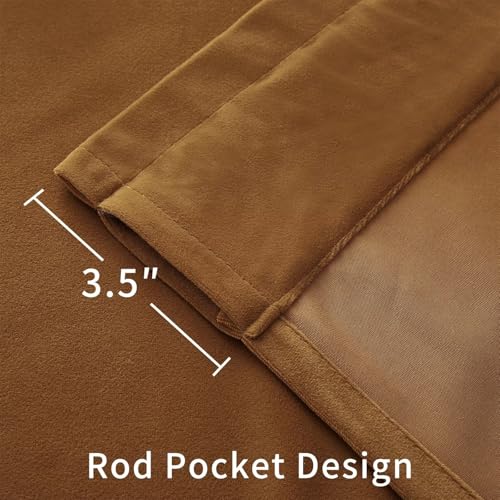 Joydeco Camel Brown Velvet Curtains 63 inch Length 2 Panels, Luxury Blackout Rod Pocket Thermal Insulated Window Curtains, Super Soft Room Darkening Drapes for Living Room Bedroom,W52 x L63 inches - color: Rod Pocket | Camel Brown, size: 52"W x 63"L (Pack