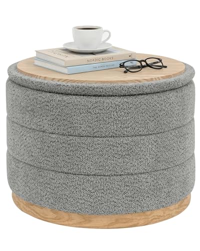 PINPLUS Chenille Folding Ottoman Footstool, Round Storage Ottoman, Soft Fabric, 330 lbs Load Capacity, Large Ottoman for Living Room, Bedroom, Dorm, Grey Colors - color: Grey, size: 22.8"D x 22.8"W x 17.3"H