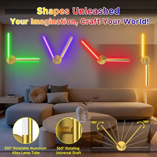 Battery Operated Wall Sconce of 2, 360°DIY Rotatable,Wireless Magnetic Wall Lights with Remote,10 RGB Color with 5CCT Dimmable,Cordless Wall Lamp Decor for Vanity Bedroom 10000mAh Gold - size: RGB-28.5 inch (Gold - 2 Pack)