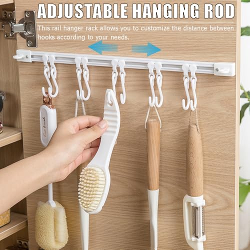 OULIGET Utility Slide Rail Hook,Under Cabinet Kitchen No Punching Hooks for Hanging Utensil,Bathroom Bedroom Office Wall Door Rack with 10 Hooks,15.7 and 11.8 Inches,2Pieces - color: White