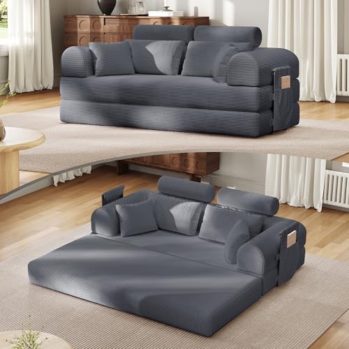 79"Round Arm Sofa with High Backrest Pillow for Living Room (Dark Gray) | Corduroy Boneless Loveseat Sleeper Sofa Bed, Modular Futon Couch with 2 High Backrest, Pull Out Couch No Assembly - color: Dark Gray, size: 79"Round Arm Sofa with High Backrest Pill