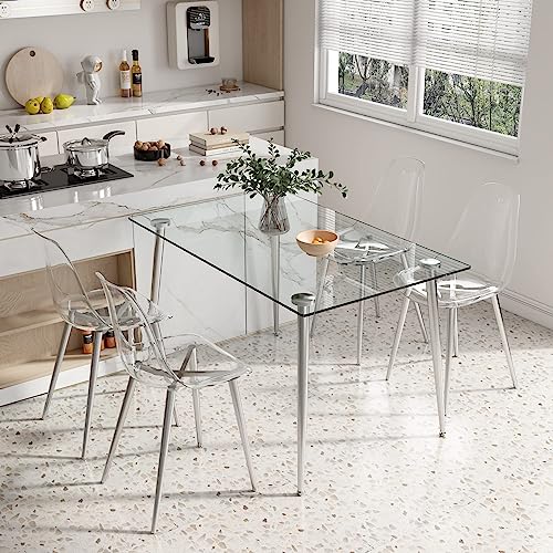 Baysitone Clear Dining Chairs Set of 4, Modern Kitchen Chairs with Transparent Seat, Acrylic Accent Side Chairs with Metal Legs for Dining Room, Kitchen, Living Room with Silver - color: Silver, size: Set of 4