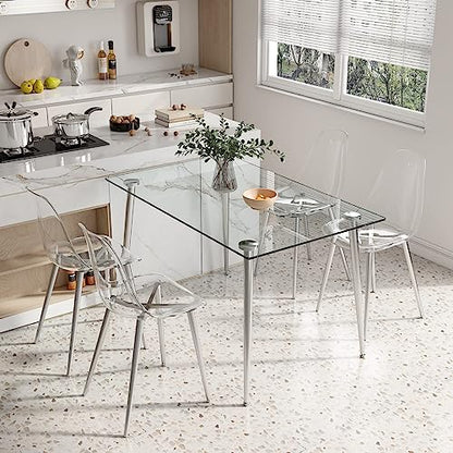 Baysitone Clear Dining Chairs Set of 8, Modern Kitchen Chairs with Transparent Seat, Acrylic Accent Side Chairs with Plating Metal Legs for Dining Room, Kitchen, Living Room with Silver - color: Silver, size: Set of 8