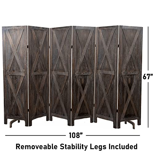 Premium Home 6-Panel Room Divider – Rustic Brown Barn Door, X Pattern Folding Privacy Screen, Partition Wall - color: Barnwood Brown - X Pattern - 6 Panel