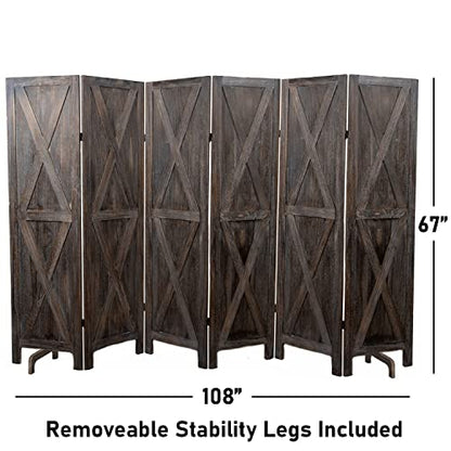 Premium Home 6-Panel Room Divider – Rustic Brown Barn Door, X Pattern Folding Privacy Screen, Partition Wall - color: Barnwood Brown - X Pattern - 6 Panel