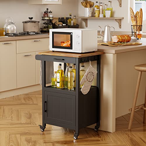 Qsun Microwave Cart, Microwave Stand | Kitchen Island on Wheels, Rolling Kitchen Cart with Rubber Wood Countertop, Side Hook, Microwave Cart for Small Space - size: Black