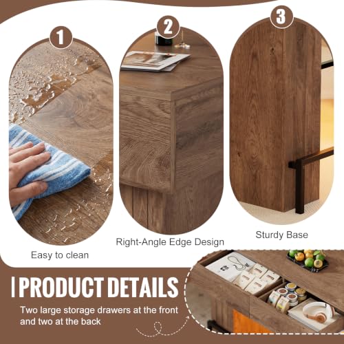 PAKASEPT 63" Bar Table, Rectangular Counter Height Pub Table with 4 Drawers and LED Lights, Large Wooden Counter Height Kitchen Island for Home Bar, Dining Room, Restaurant