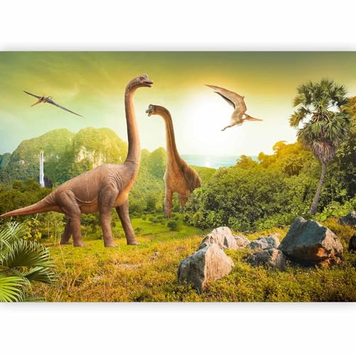 Wall Mural 3D Effect 135x101 in - Peel and Stick Self-Adhesive Wallpaper Removable Large Sticker Foil Wall Decor Print Picture Image Design - Dinosaurs City 10110902-10 - color: #02, size: 135"Wx101"H Self-Adhesive