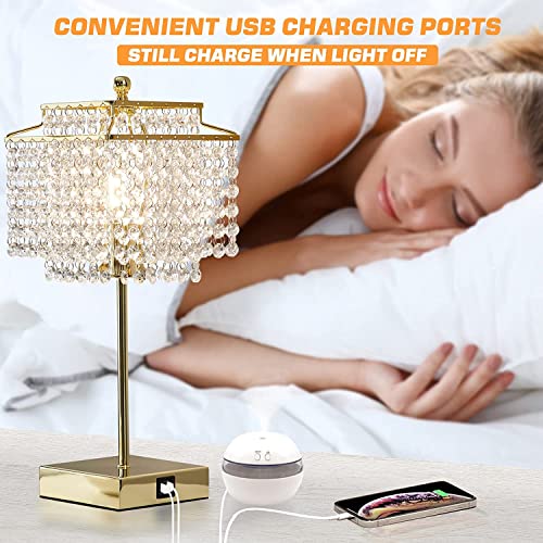 Luvkczc Set of 2 USB Bedside Crystal Table Lamp Gold, Touch Control Lamp, Dimmable Lamp with Crystal Shade for Bedroom, Living Room, 6W LED Bulb Included - color: Gold, 2 Pack