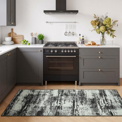2x6 Hallway Runner Rug Washable Non-Slip Black White Low Pile Rugs | Stain Resistant, Soft Faux Wool, Abstract Pattern for Kitchen Walkway, Laundry Room, Entryway, Hallways - color: Black White, size: 2' x 6'(24''x72'')