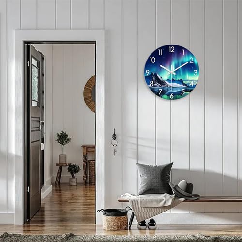 XNM 14 Inch Glass Wall Clocks Battery Operated | Analog Living Room Office Kitchen Wall Clock Round Silent Wall Clock Non Ticking - color: Teal 1, size: 14 Inch