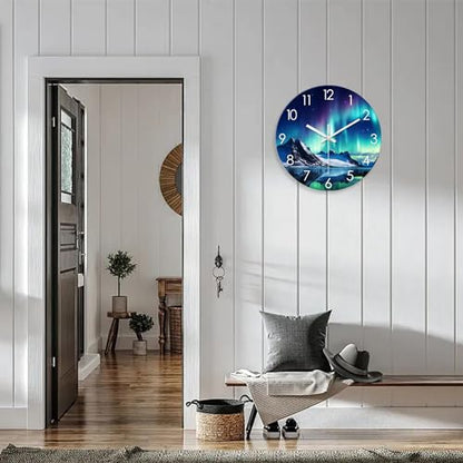 XNM 14 Inch Glass Wall Clocks Battery Operated | Analog Living Room Office Kitchen Wall Clock Round Silent Wall Clock Non Ticking - color: Teal 1, size: 14 Inch